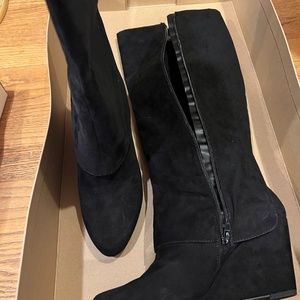 Women's Black Tall Microsuede Wedge Boots, Size 8.5
